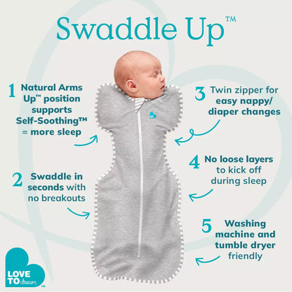 لاف تو دريم - كيس نوم للأطفال - Swaddle UP™ الأصلي | 1.0 توغ | رمادي | صغير