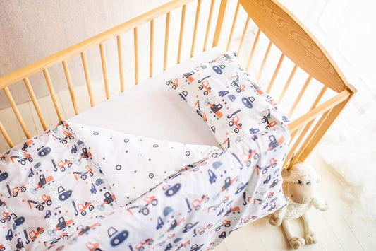 Organic Baby Duvet Cover Set - Double Sided | Construction | 100X150cm — BambiniJO Jordan