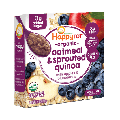 Happy Tot Organics Super Morning - Organic Oatmeal Sprouted Quinoa with Apples & Blueberries Bowl 128g - BambiniJO | Buy Online | Jordan