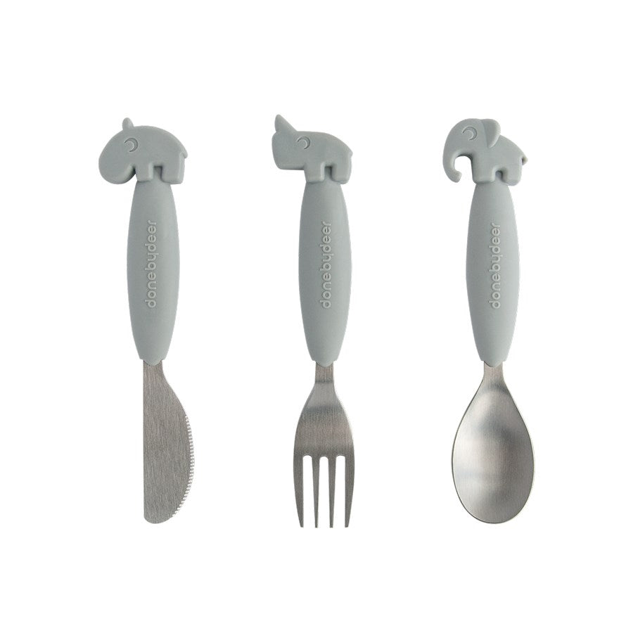 YummyPlus Easy Grip Cutlery Set Deer Fiends Grey YummyPlus Easy Grip Cutlery Set Deer Fiends Grey