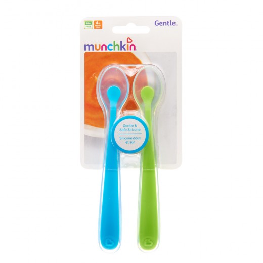 Munchkin Gentle Silicone Spoons - 2 Pack (Green/Blue) - BambiniJO