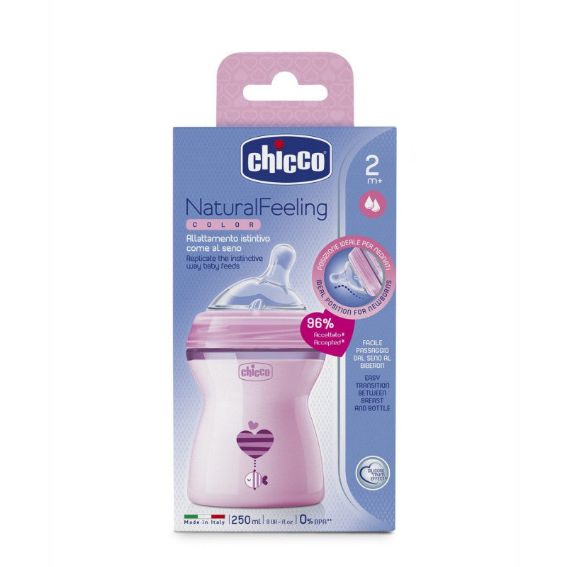 Chicco - Natural Feeling Baby Bottle +2 months, 250 ml, Pink - BambiniJO | Buy Online | Jordan