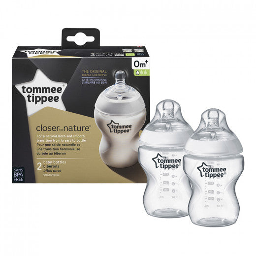 Tommee Tippee Closer to Nature 260 ml Feeding Bottles, X2 Bottles - BambiniJO