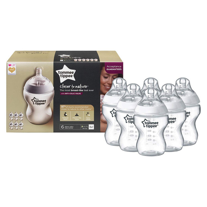 Tommee Tippee Closer to Nature Clear Bottles, 260 ml, Pack of 6 Tommee Tippee Closer to Nature Clear Bottles, 260 ml, Pack of 6