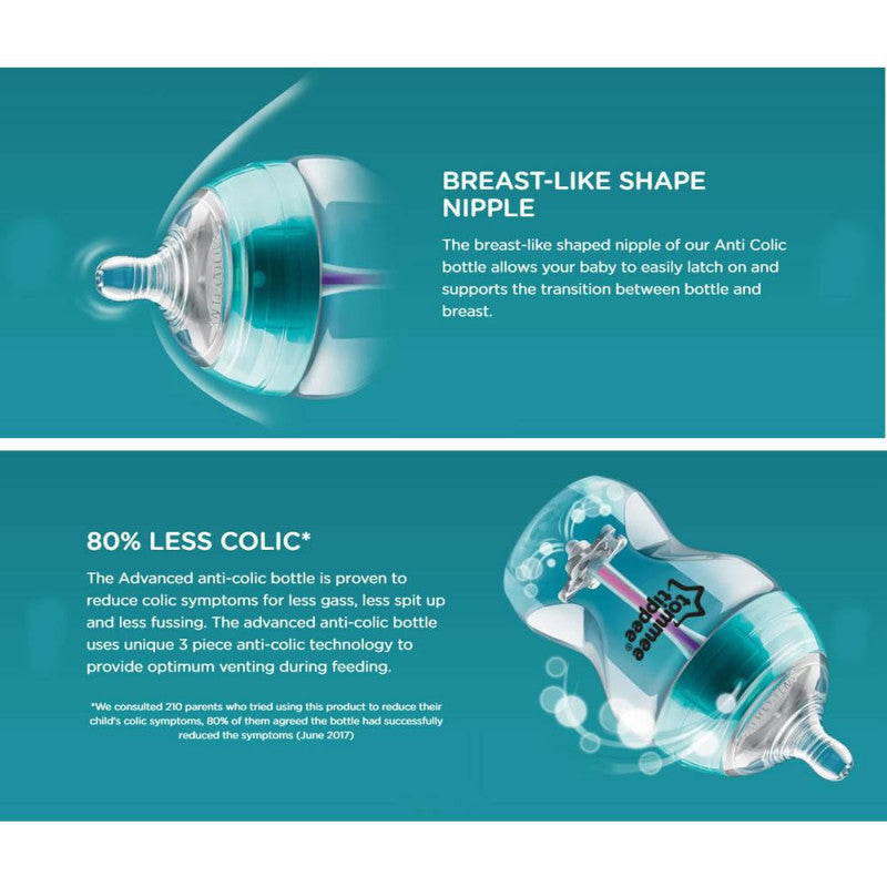 Tommee Tippee Advanced Anti Colic Decorated Bottle with Heat Sensing Tube, 260 ml, Girl - BambiniJO