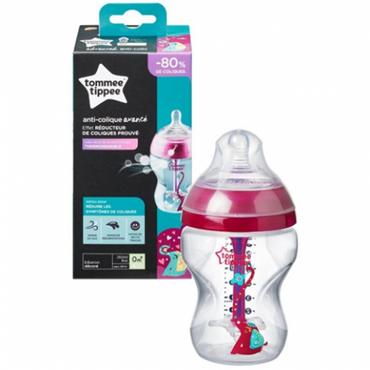 Tommee Tippee Advanced Anti Colic Decorated Bottle with Heat Sensing Tube, 260 ml, Girl - BambiniJO
