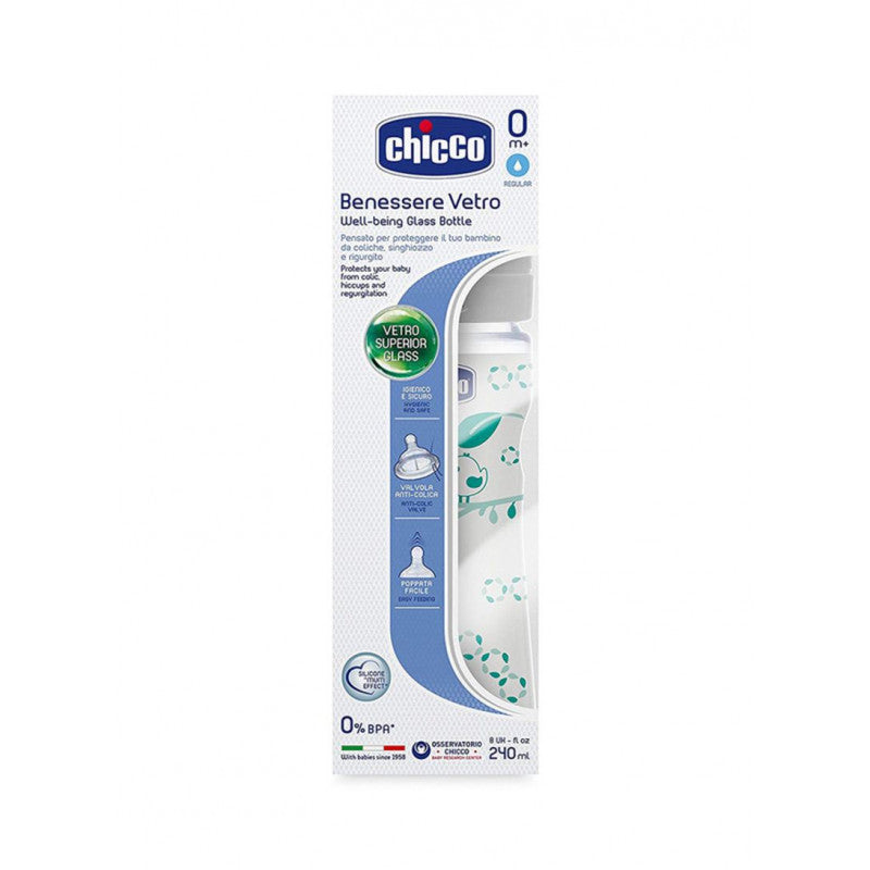 Chicco - Decorated Silicone Glass Feeding Bottle, 240 ml - BambiniJO | Buy Online | Jordan