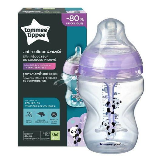 Tommee Tippee Advanced Anti Colic Decorated Bottle Heat Sensing, 260ml, Purple
