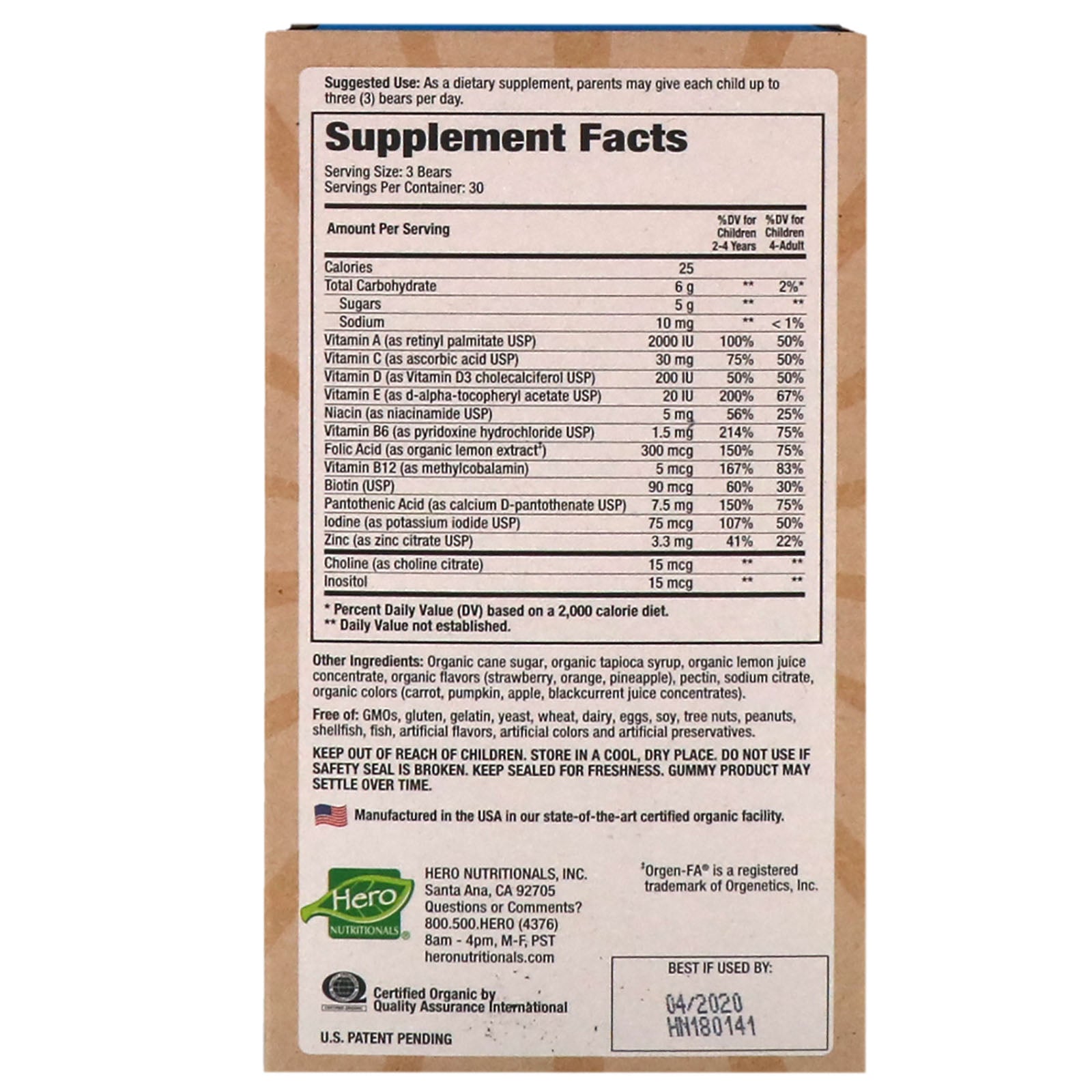Yummi Bears Organics Complete Multi-Vitamins 90ct - BambiniJO