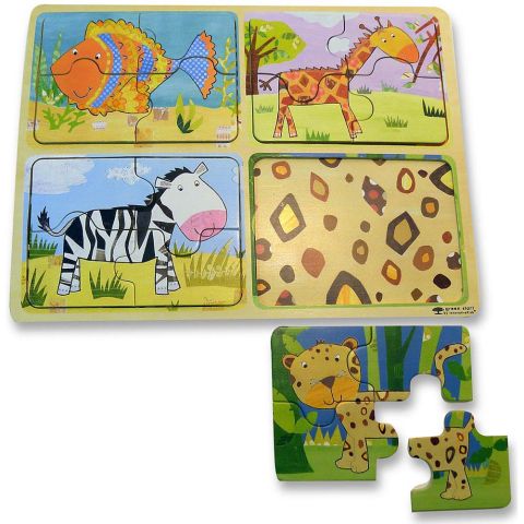 iKids - Animal Patterns Wooden 16 Piece Puzzle - BambiniJO