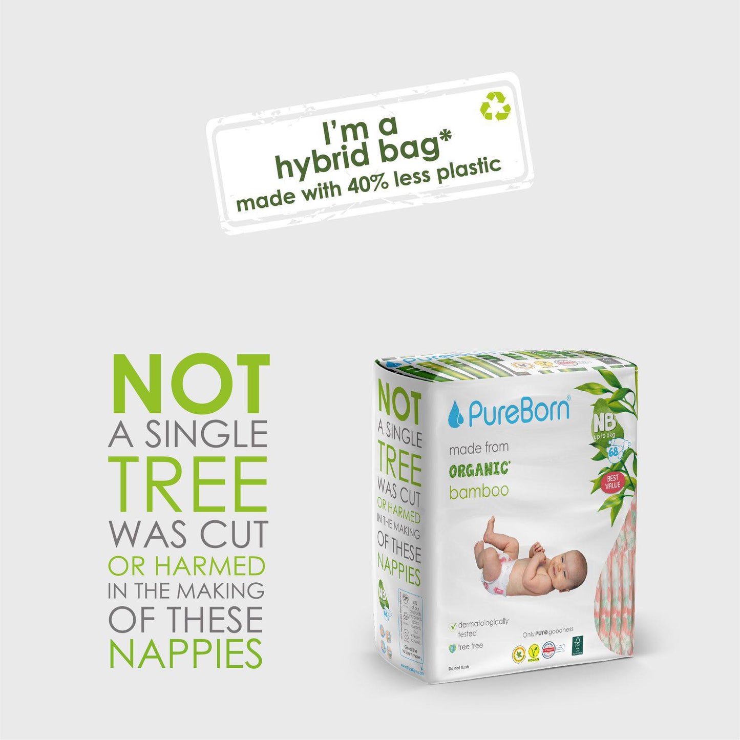 Organic Diapers Size 1 | Newborn up to 5kg | Double 68 Diapers
