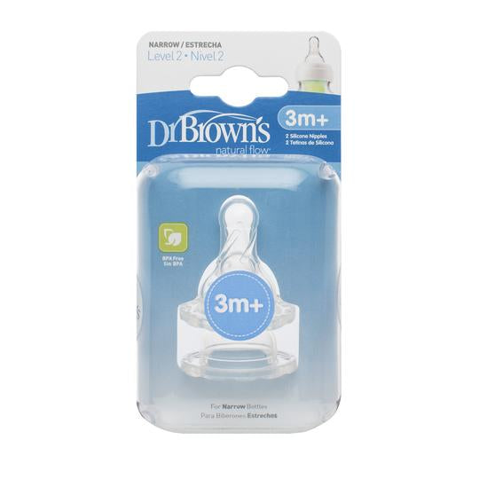 Dr Brown's - Level 2 | Narrow Neck Nipple | 3m+ | 2 Pack Dr Brown's - Level 2 | Narrow Neck Nipple | 3m+ | 2 Pack