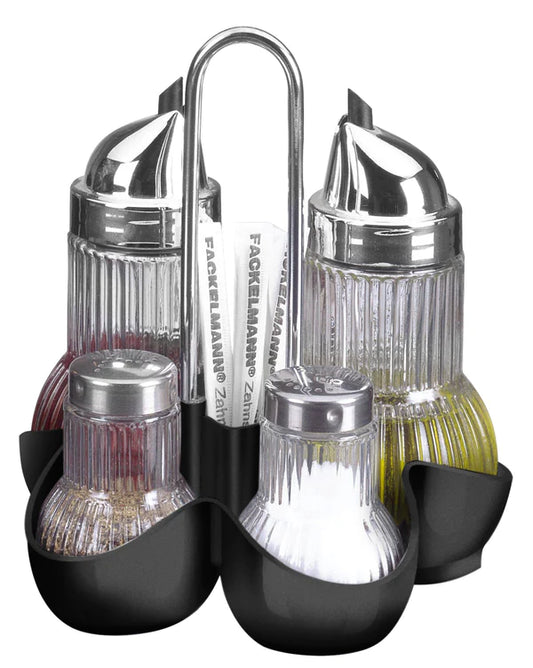 Fackelmann - Vinegar, Oil, Salt, Pepper & Toothpicks Set, Glass, 150X140X135 mm