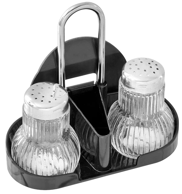 Fackelmann - Salt & Pepper Shaker With Toothpicks And Menu Holder, Glass, 75 mm Fackelmann - Salt & Pepper Shaker With Toothpicks And Menu Holder, Glass, 75 mm