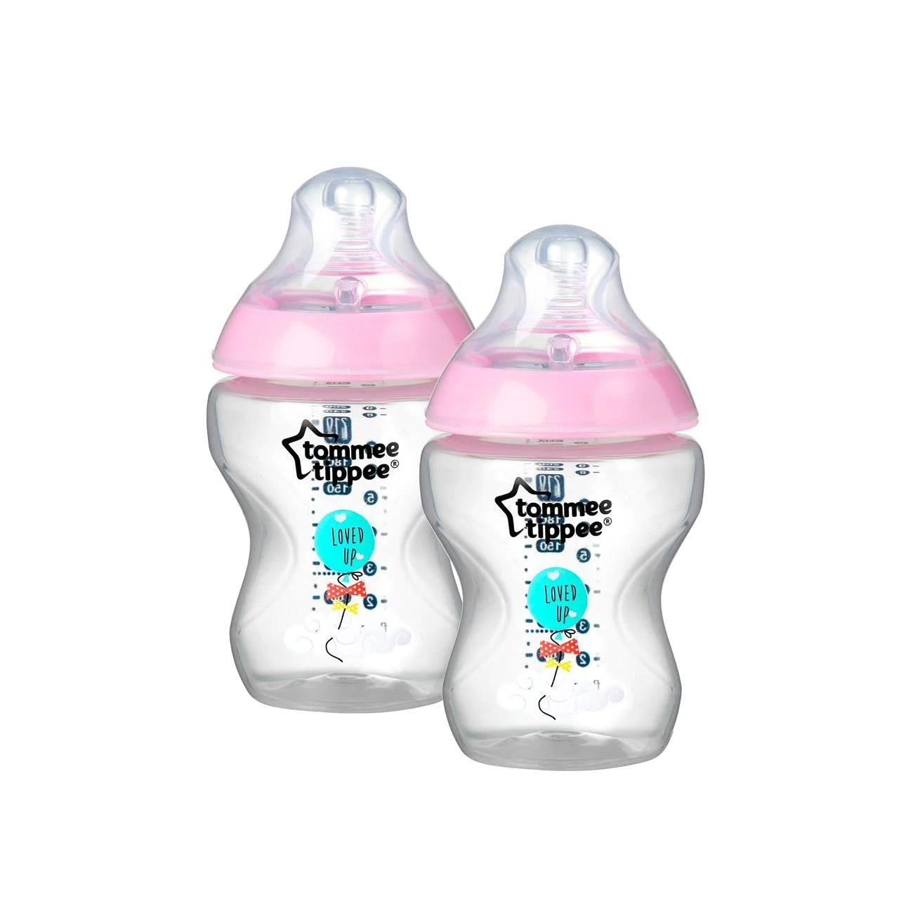 Tommee Tippee - Decorated Closer to Nature Pink Bottle 260ml, 0m+ Pack of 2