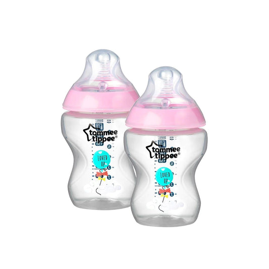 Tommee Tippee - Decorated Closer to Nature Pink Bottle 260ml, 0m+ Pack of 2