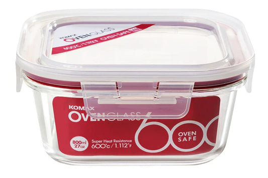 Komax - Oven Glass Square Food Storage Container, 800 ml