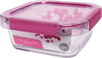 Komax - Ice Glass Premium Square Food Storage Container, 1.22L (Magenta)