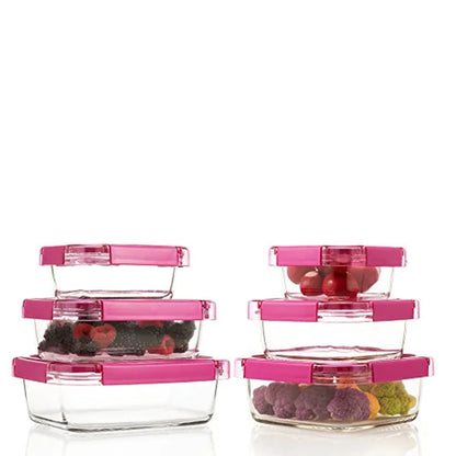 Komax - Ice Glass Premium Square Food Storage Container, 1.22L (Magenta)