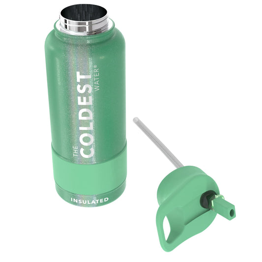 The Coldest Water Straw Sports Bottle 946ml 32oz Green Aurora Glitter — BambiniJO Jordan