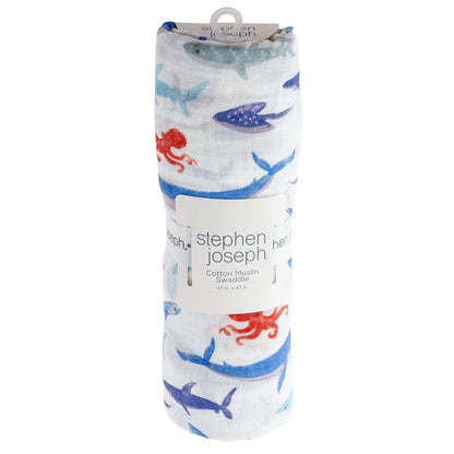 Stephen Joseph - Muslin Swaddle Blanket - Shark - BambiniJO | Buy Online | Jordan
