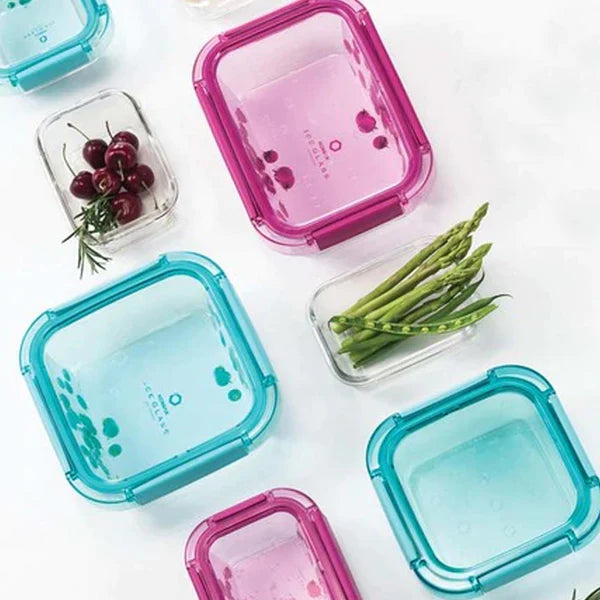 Komax - Ice Glass Premium Square Food Storage Container, 380 ml (Magenta)