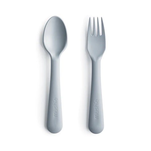 MUSHIE - Silicone Fork and Spoon Set - Cloud - BambiniJO | Buy Online | Jordan