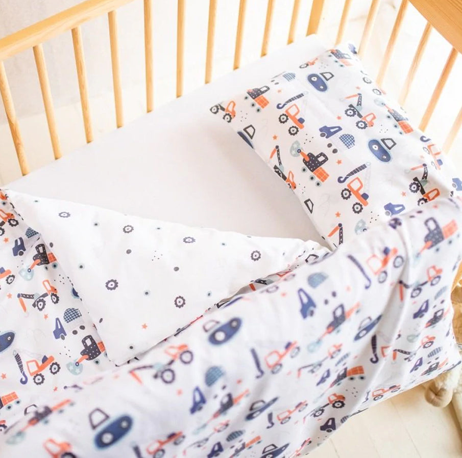 Organic Baby Duvet Cover Set - Double Sided | Construction | 100X150cm Organic Baby Duvet Cover Set - Double Sided | Construction | 100X150cm