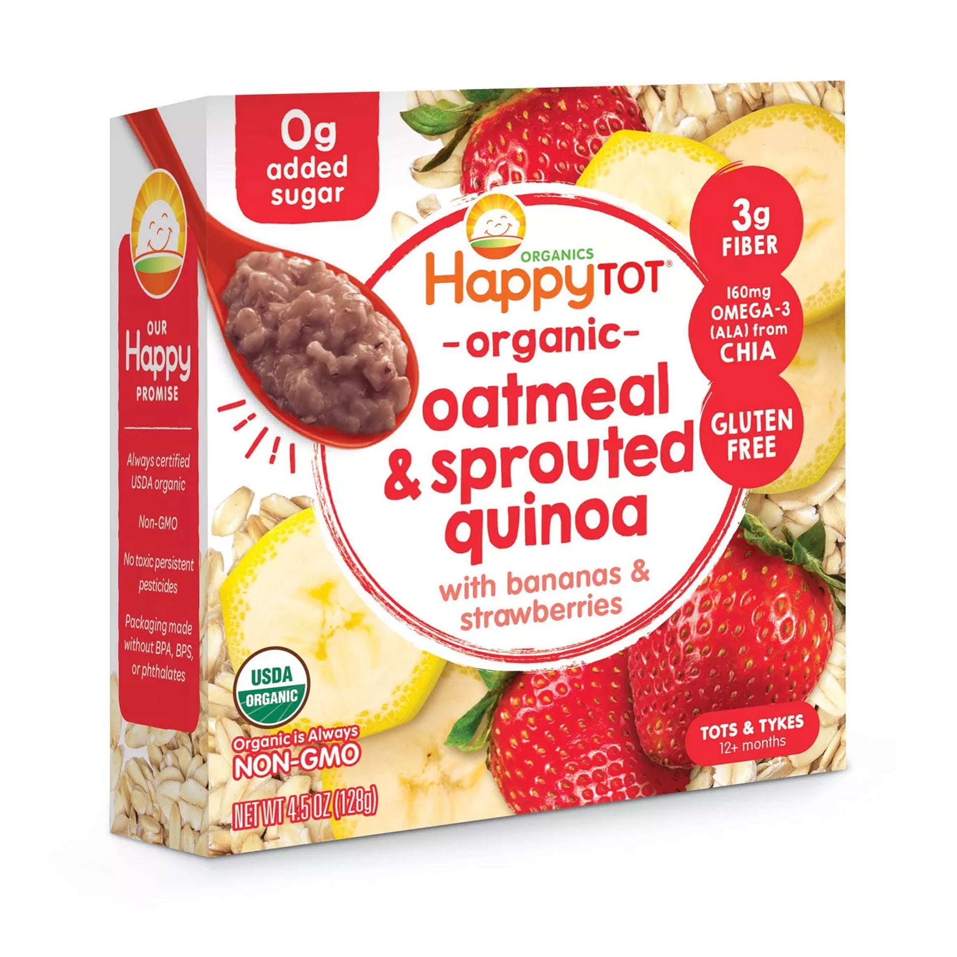 Happy Tot Organics Super Morning - Organic Oatmeal Sprouted Quinoa with Banana & Strawberry Bowl 128g - BambiniJO | Buy Online | Jordan