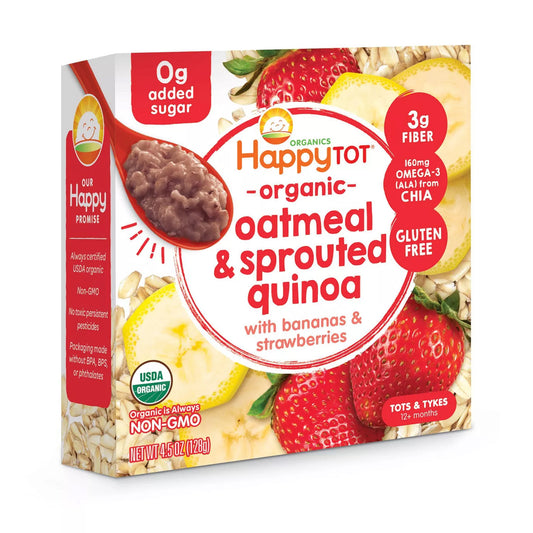 Happy Tot Organics Super Morning - Organic Oatmeal Sprouted Quinoa with Banana & Strawberry Bowl 128g - BambiniJO | Buy Online | Jordan