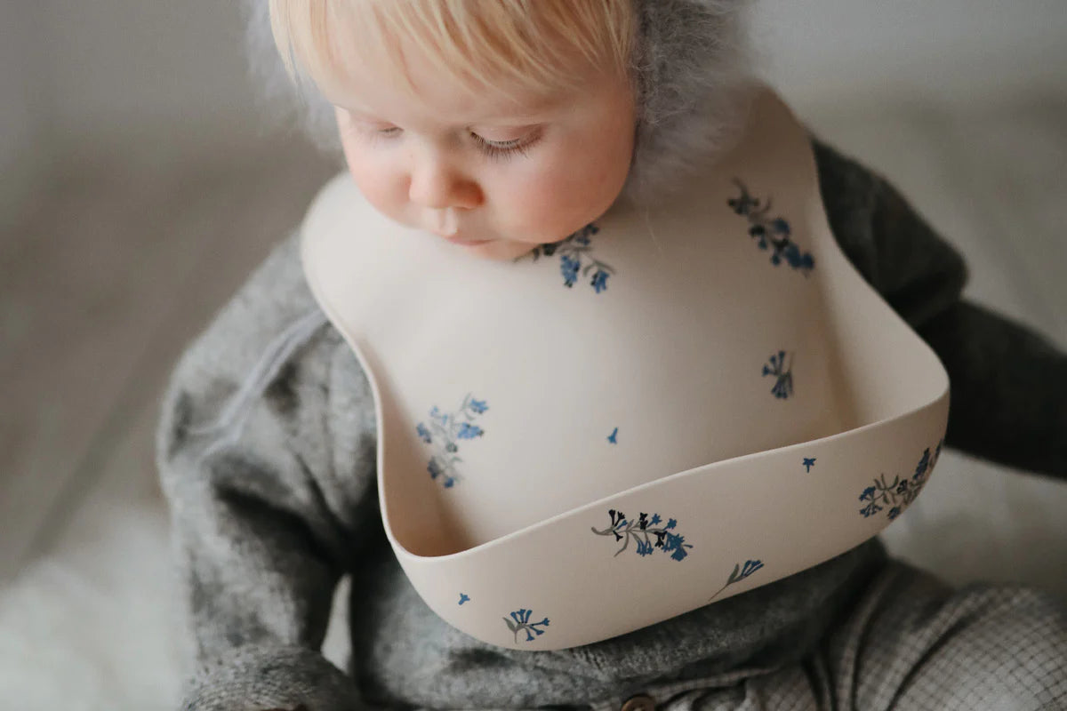 Silicone Baby Bib - Lilac Flowers Silicone Baby Bib - Lilac Flowers
