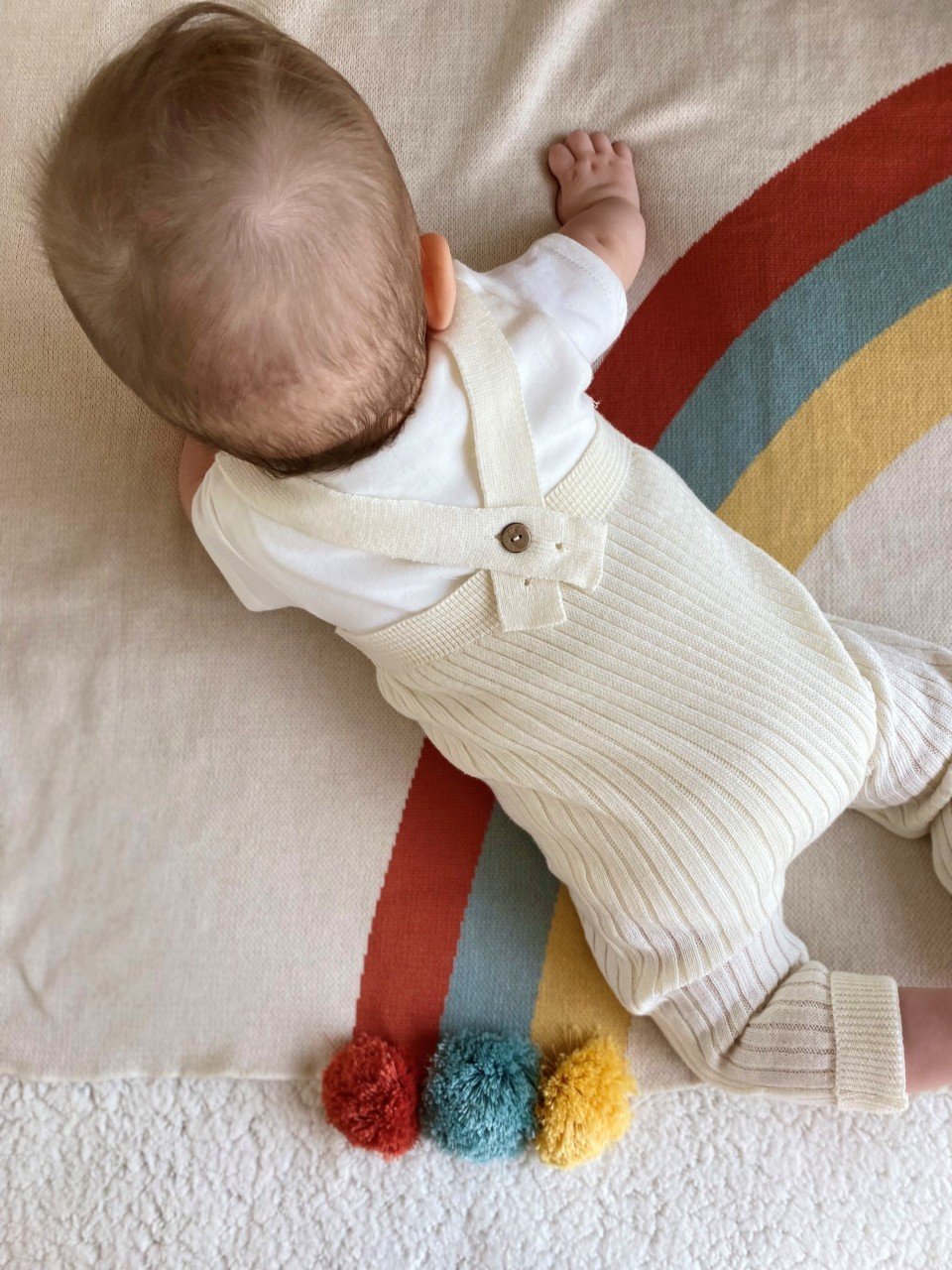 Organic Pompom Knitwear Blanket - Rainbow Organic Pompom Knitwear Blanket - Rainbow