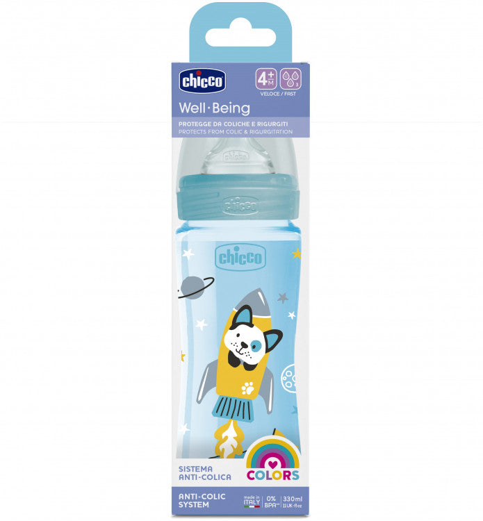 Chicco - WELL BEING BOTTLE 330ML 2M+ | FAST FLOW | SILICONE NIPPLE - BambiniJO | Buy Online | Jordan