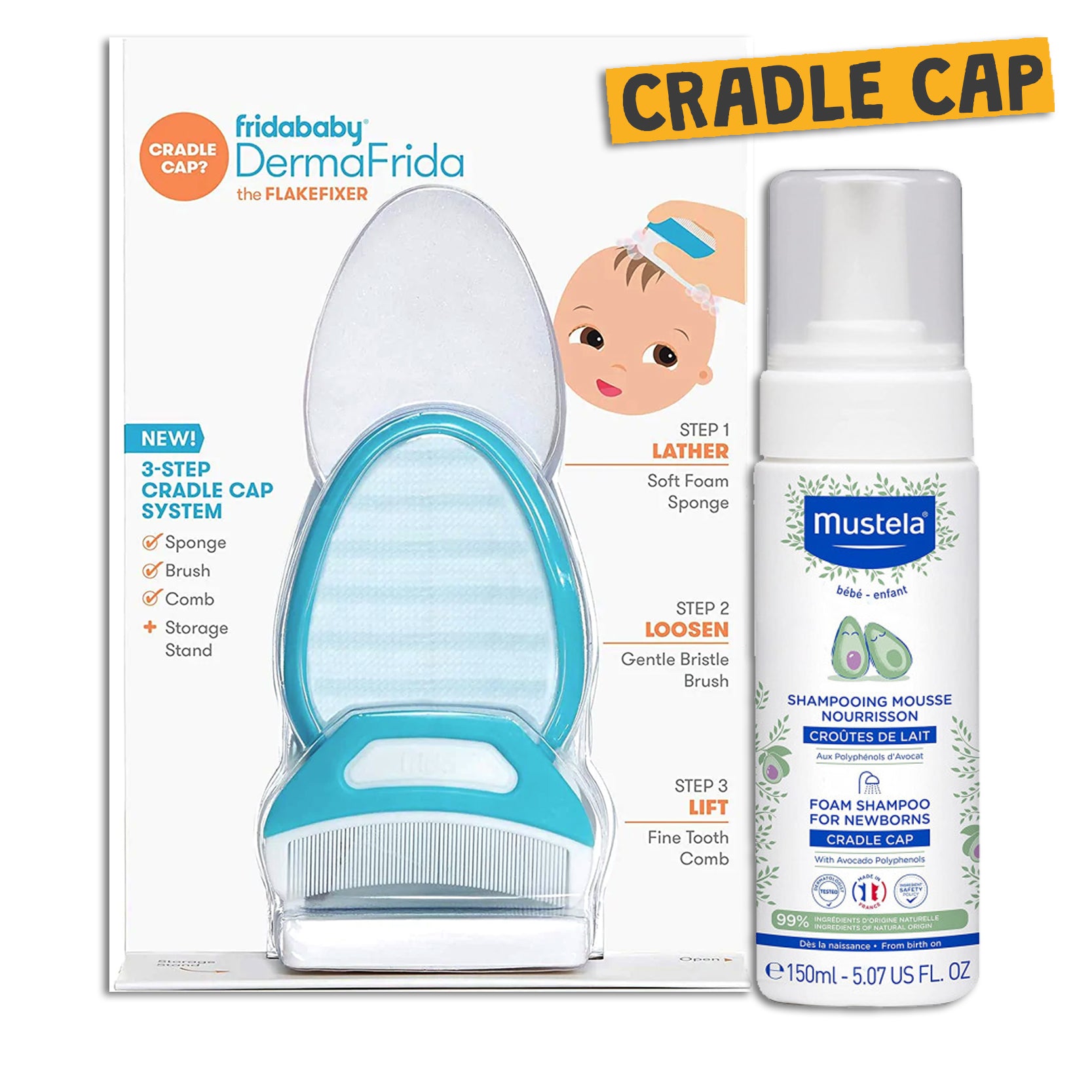 CRADLE CAP COMBO - Frida Baby & Mustela - Flakefixer - Newborn Shampoo CRADLE CAP COMBO - Frida Baby & Mustela - Flakefixer - Newborn Shampoo