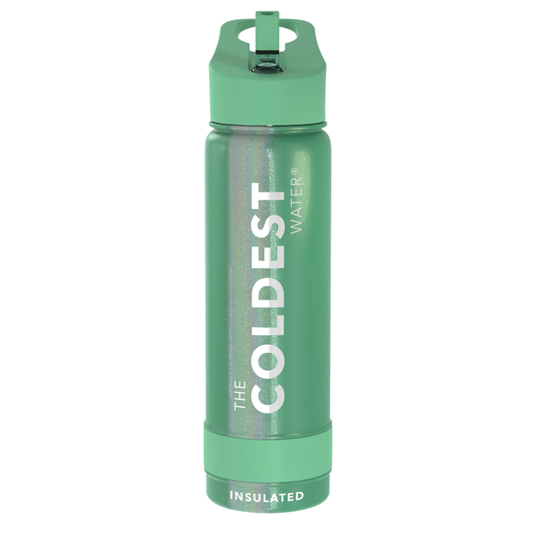 The Coldest Water -Straw Sports Bottle - 710ml - 24 OZ - Green Aurora Glitter
