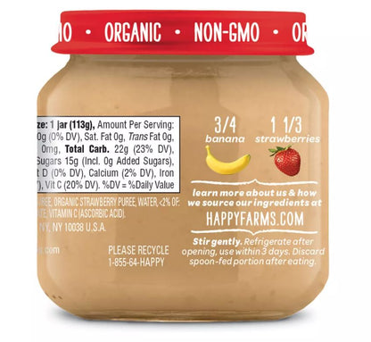 Organic Clearly Crafted Bananas & Strawberries Puree 113g -  4 Months + - BambiniJO