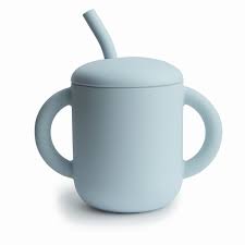 MUSHIE - Silicone Training Cup + Straw - Powder Blue - BambiniJO | Buy Online | Jordan