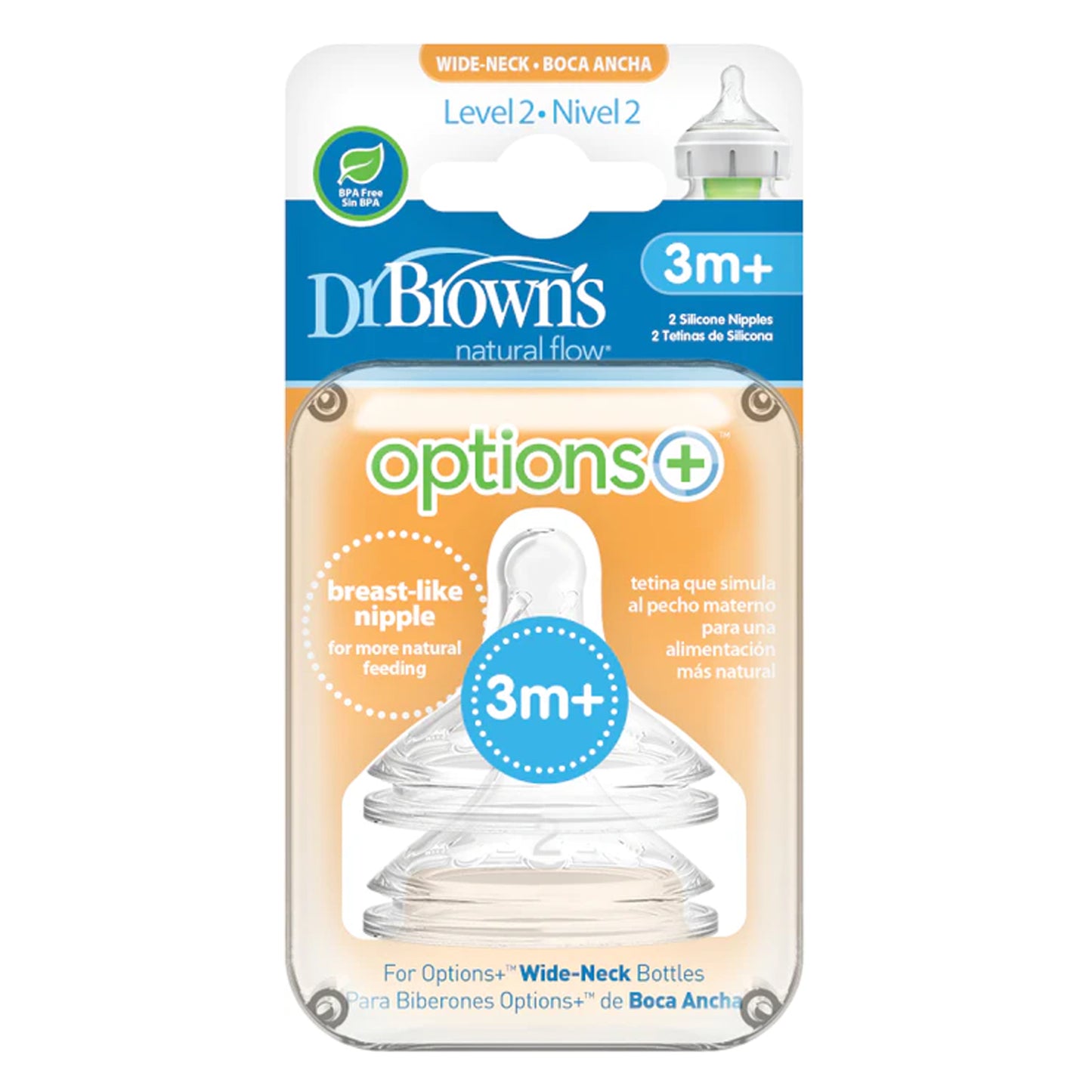 Dr Brown's Level-2 Silicone Wide-Neck "Options+" Nipple, 2-Pack - BambiniJO | Buy Online | Jordan