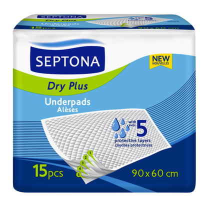 SEPTONA Unscented UNDERPADS DRY PLUS 90X60 15 PCS - BambiniJO | Buy Online | Jordan