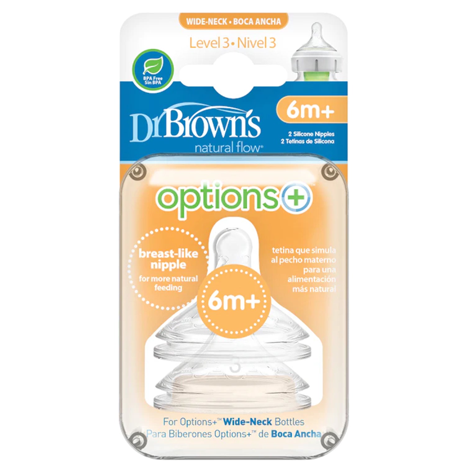 Dr Brown's - Level 3 | Wide Neck Nipple | 6m+ | 2 Pack Dr Brown's - Level 3 | Wide Neck Nipple | 6m+ | 2 Pack