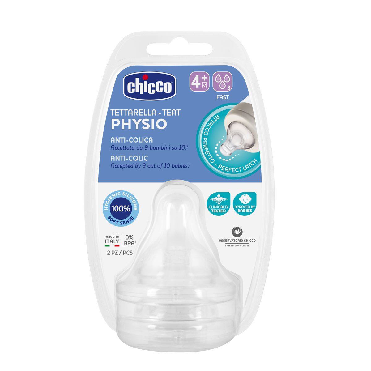 Chicco - TEATS PERFECT5 4M+ FAST SILICONE 2 PCS - BambiniJO | Buy Online | Jordan