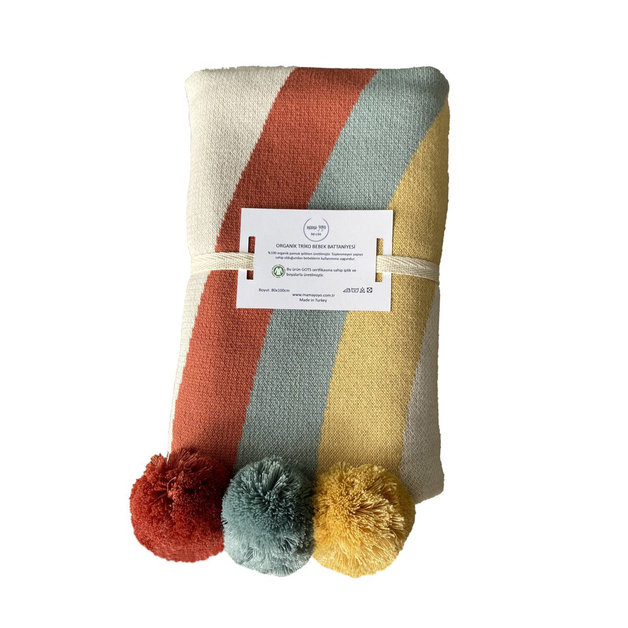 Organic Pompom Knitwear Blanket - Rainbow Organic Pompom Knitwear Blanket - Rainbow
