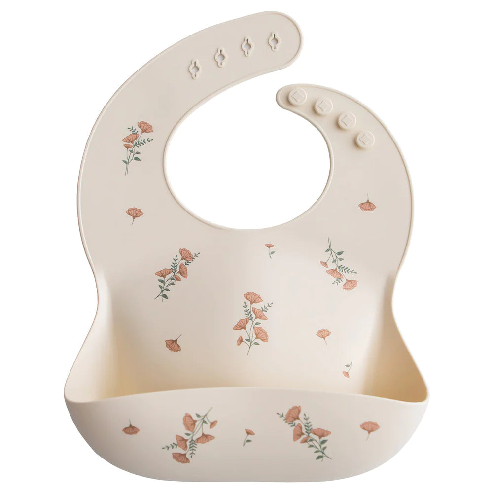 Silicone Baby Bib - Pink Flowers