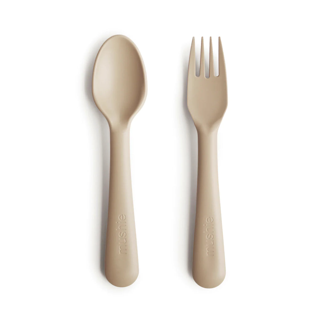 MUSHIE - Silicone Fork and Spoon Set - Vanilla - BambiniJO | Buy Online | Jordan