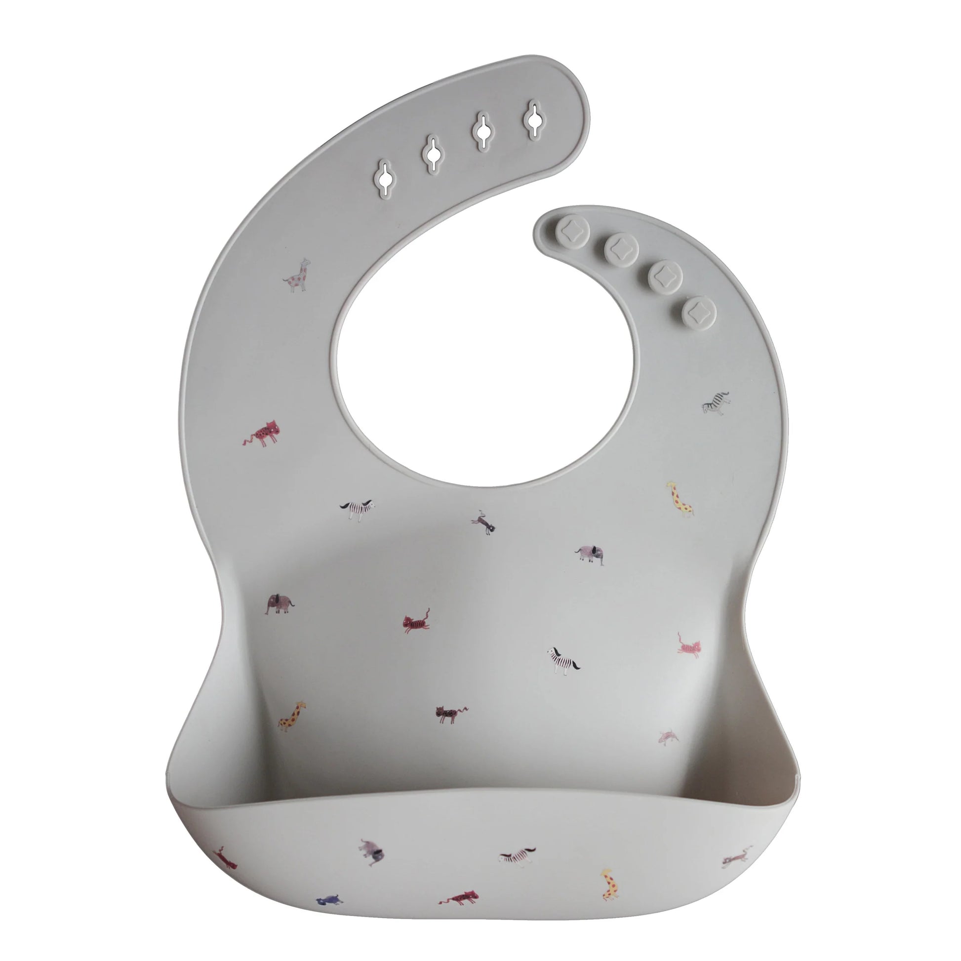 Silicone Baby Bib - Safari Light Grey Silicone Baby Bib - Safari Light Grey