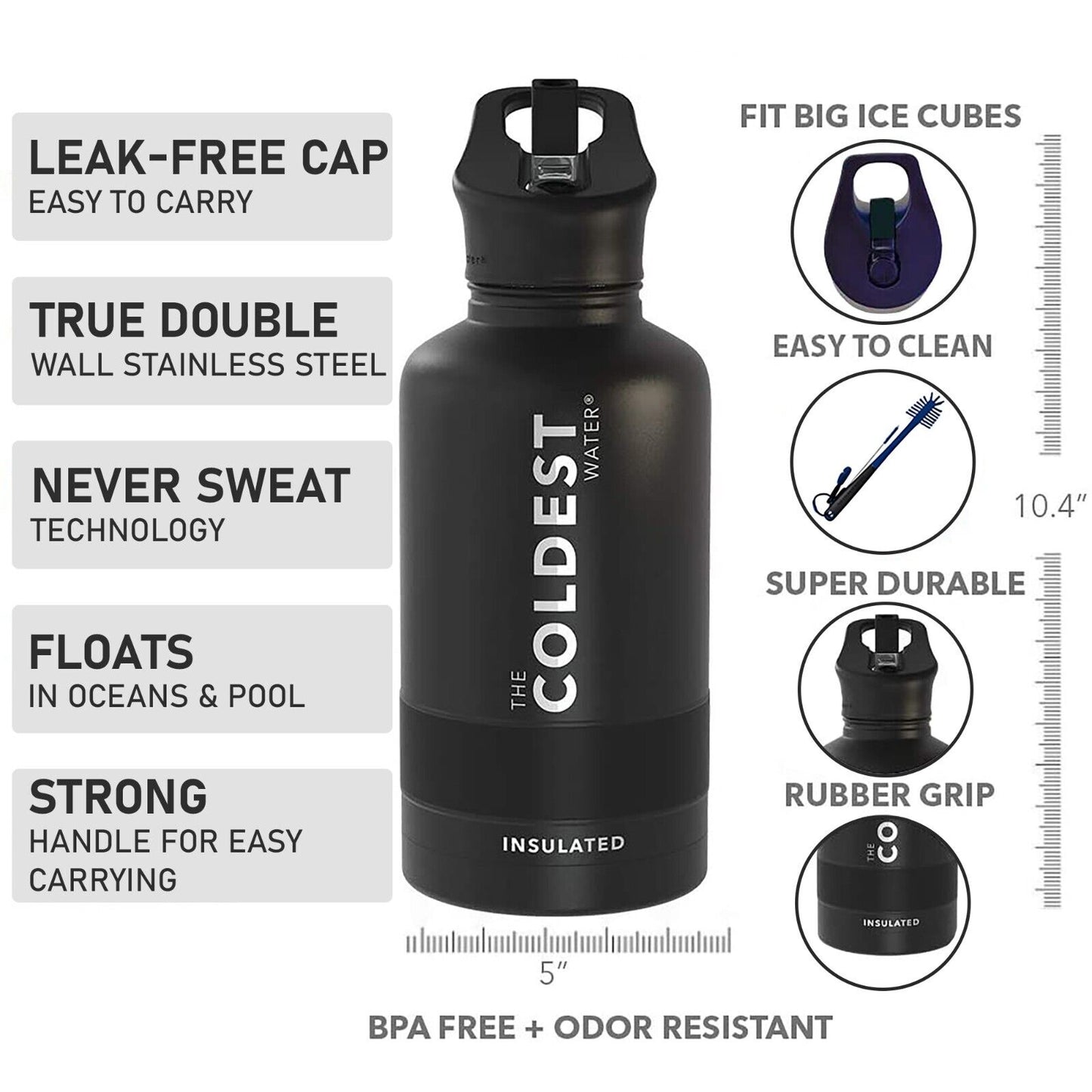 The Coldest Water - Straw Sports Bottle - 1.9L - 64 OZ - Stealth Black