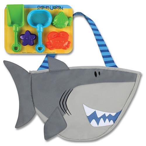 Stephen Joseph - Beach Totes with Sand Toy Play Set - Grey Shark