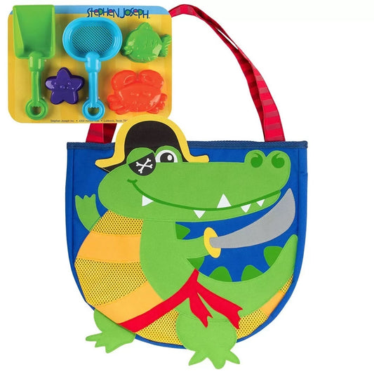 Stephen Joseph - Beach Totes with Sand Toy Play Set - Alligator Pirate