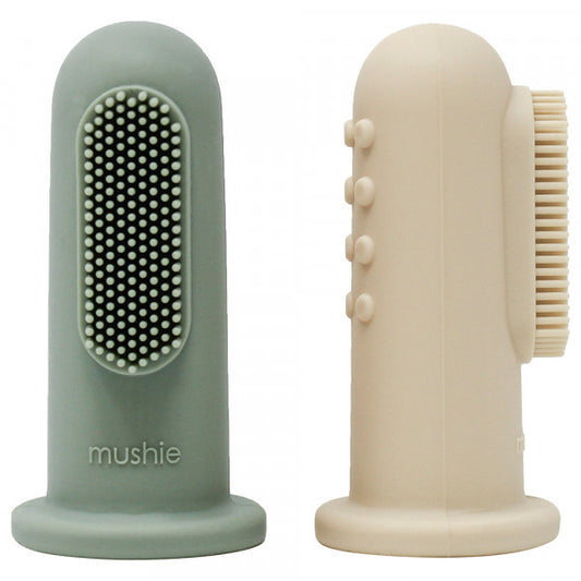 MUSHIE - Silicone Finger Toothbrush Set of 2 - Shifting Sand/Cambridge Blue - BambiniJO | Buy Online | Jordan