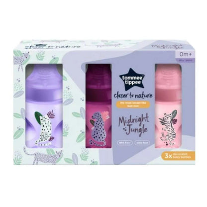 Tommee Tippee Closer to Nature Bottles Midnight Jungle Kit | Purple (0m+) Pack of 3